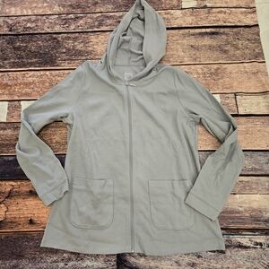 Denim & Co. Active Waffle Knit Zip Front Hooded Jacket M